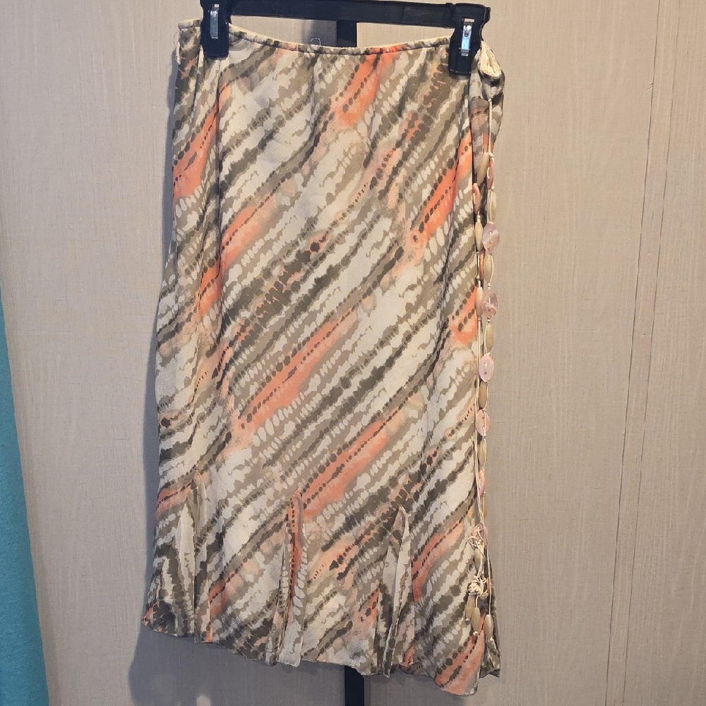 (J45) Dressbarn Cream and Orange Midi Skirt SZ 6